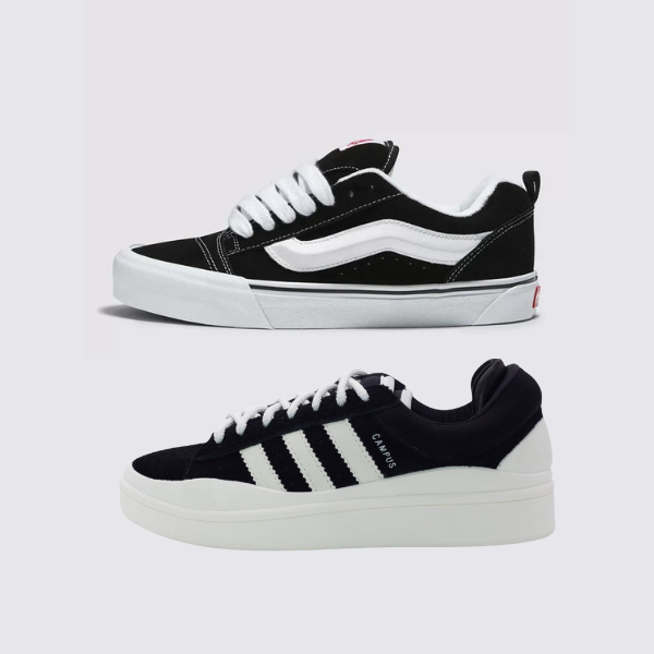 Adidas VNS Knu Schwarz/Weiß und Adidas Bad Bunny Schwarz (1 GRÁTIS).