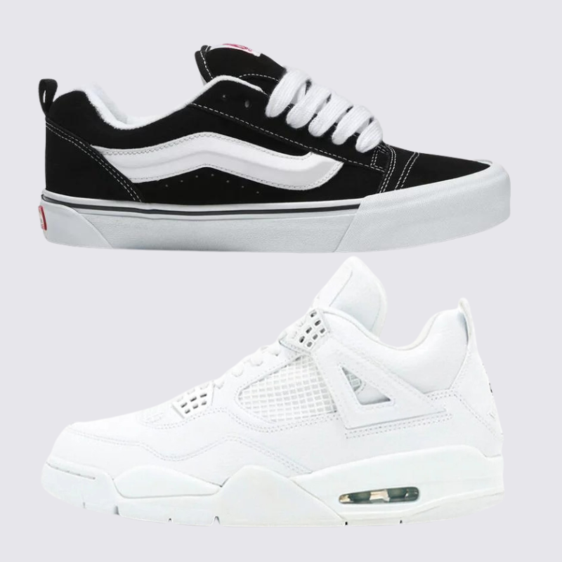 Adidas VNS Knu Schwarz/Weiß und Nike Air Jordan 4 Retro (1 GRÁTIS)