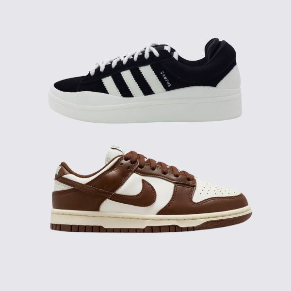 Adidas Bad Bunny in Schwarz und Weiß und NK Dunk Cacao hinzufügen (1 GRATIS).