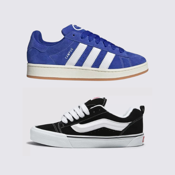 Adidas Campus 00s in Blau und VNS Knu in Schwarz/Weiß hinzufügen (1 GRATIS).